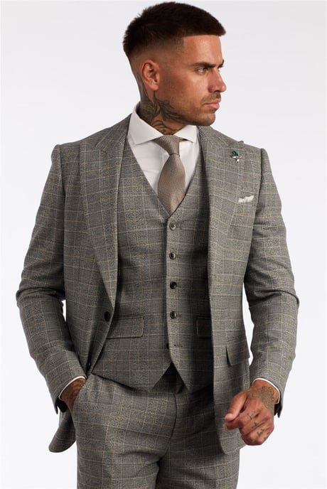 Traje Príncipe de Gales de 3 piezas en gris a cuadros para hombre - Image 3