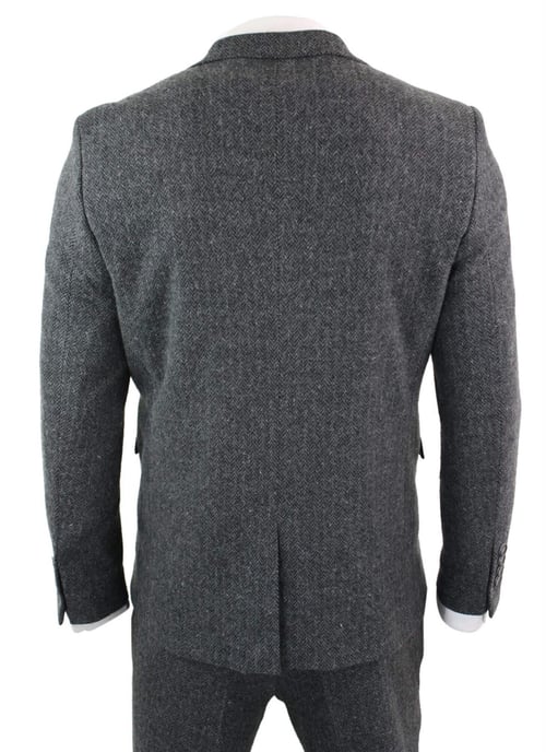 Traje de tweed de espiga gris carbón de tres piezas para hombre - Image 6
