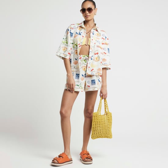 River Island Womens Shorts White Graphic Print