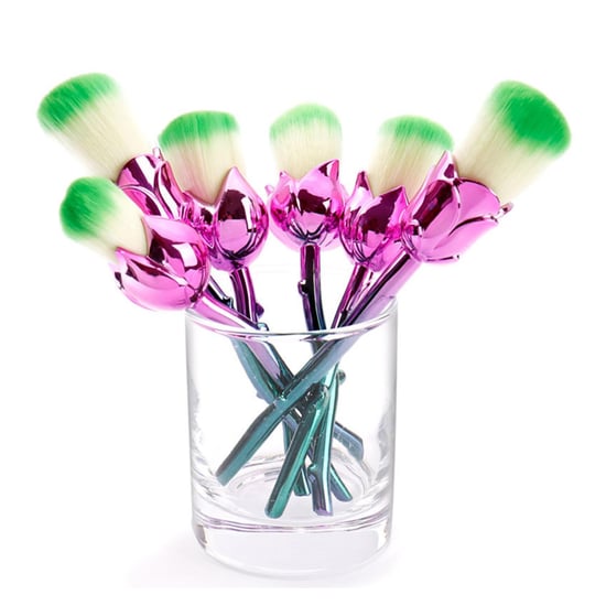 Aquarius 6pc Beauty&the Beast-Inspired Rose Makeup Brushes with Glossy Handles Pink/Blue