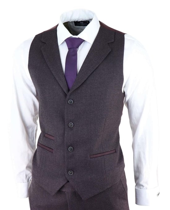 Traje de tweed de tres piezas en espiga color morado y ciruela para hombre, Peaky Blinders, clásico, a medida - Image 4