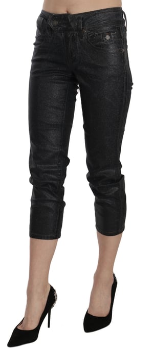 Pantalones de mezclilla recortados de mujer John Galliano, negro lavado, de cintura media y pierna ajustada. - Image 3
