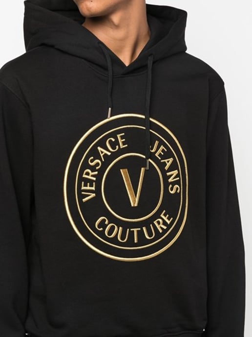 Sudadera con capucha de algodón negro con detalles del logo de Versace Jeans - Image 3