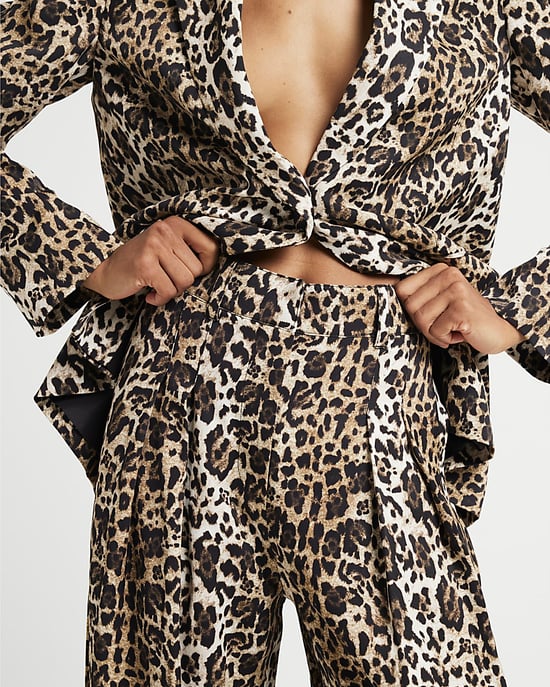 River Island Womens Wide Leg Trousers Brown Leopard Print