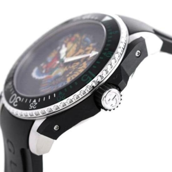 Gucci YA136318 Dive Tiger Motif Black Dial Men's Watch