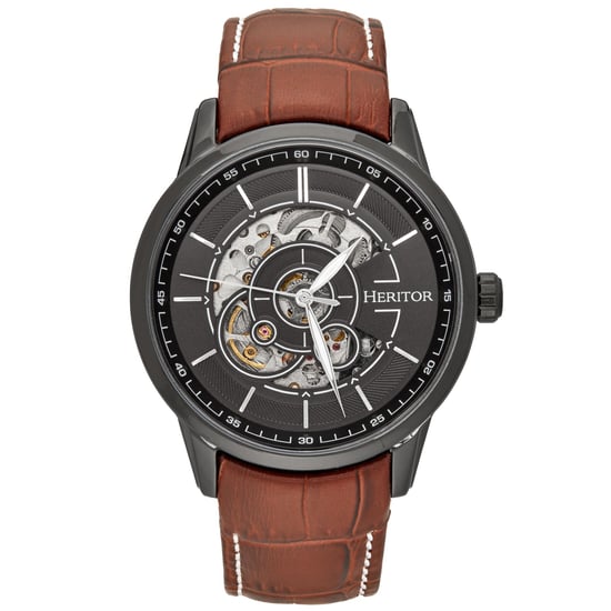 Heritor Automatic Davies Semi-Skeleton Leather-Band Watch