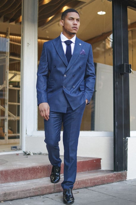 Traje clásico azul cruzado de dos piezas para hombre - Image 3
