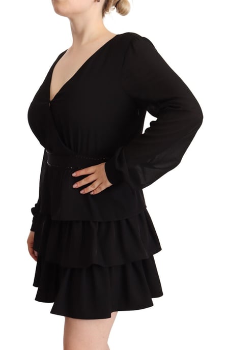 Vestido mini A-line de poliéster negro con mangas largas y cuello en V para mujer Liu Jo - Image 2