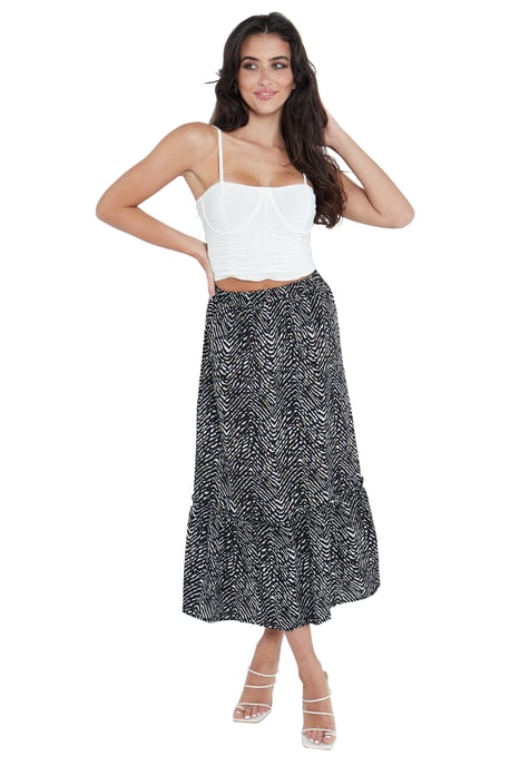 Falda Midi con Volantes y Estampado Animal - Image 1