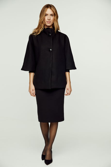 Black Faux Mouflon Cape with Buttons