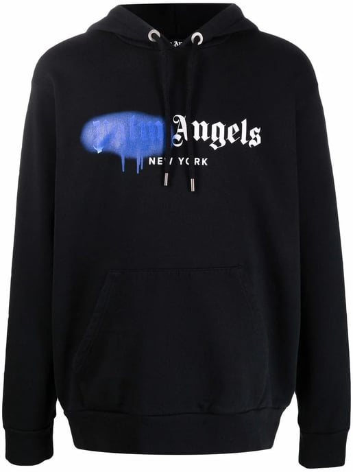 Sudadera negra con logo spray azul de Palm Angels New York - Image 1