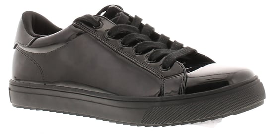 Platino Womens School Shoes Trainers Drawn Lace Up black patent