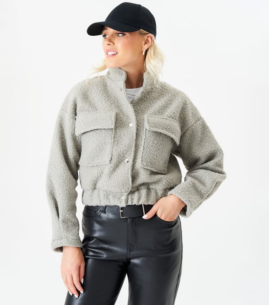 Boucle Wool Elasticated Waist Cropped Jacket