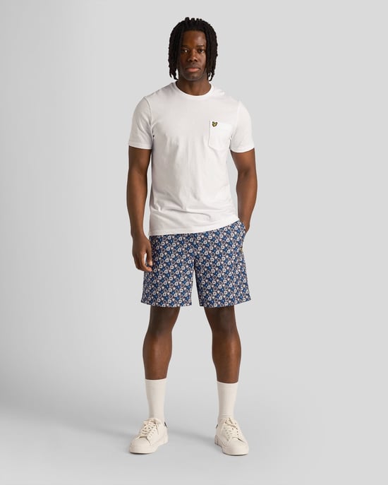 Mens Floral Print Resort Shorts in Dark Navy - Image 1