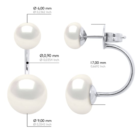 Earrings Duo Real Cultured Freshwater Pearls Button 6 and 9 mm - Image 2