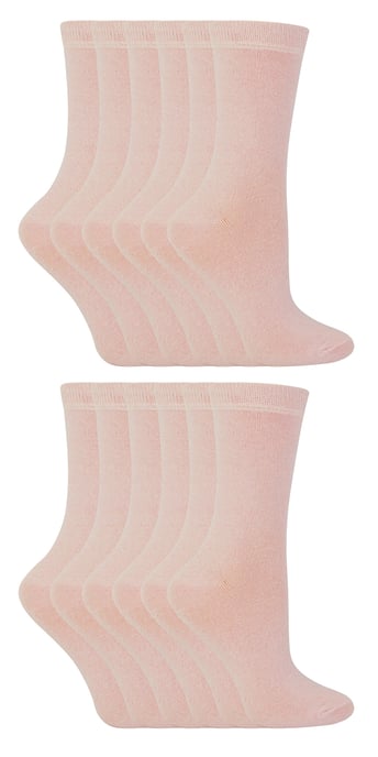 Paquete múltiple de 12 pares de calcetines de algodón de colores para niños y niñas - Rosa claro - Image 1