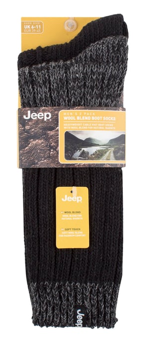 Calcetines de Senderismo de Lana para Hombre | Jeep | Calcetines de Bota de Mezcla de Lana de Punto Acanalado Pesado | Calcetines Transpirables para el Exterior - Negro / Carbón - Image 2