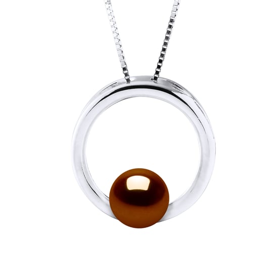CIRCLE Necklace Freshwater Pearl Round 8-9mm Chocolate 925