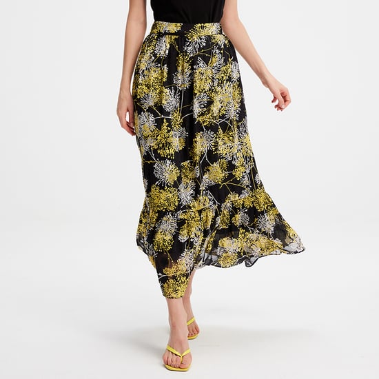 Long skirt with linear print and ruffles - Image 1