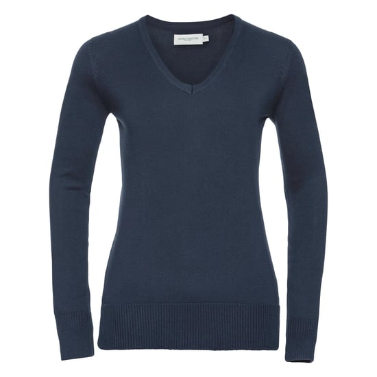 Russell Collection Ladies/Womens V-Neck Knitted Pullover Sweatshirt (French Navy) - Image 1