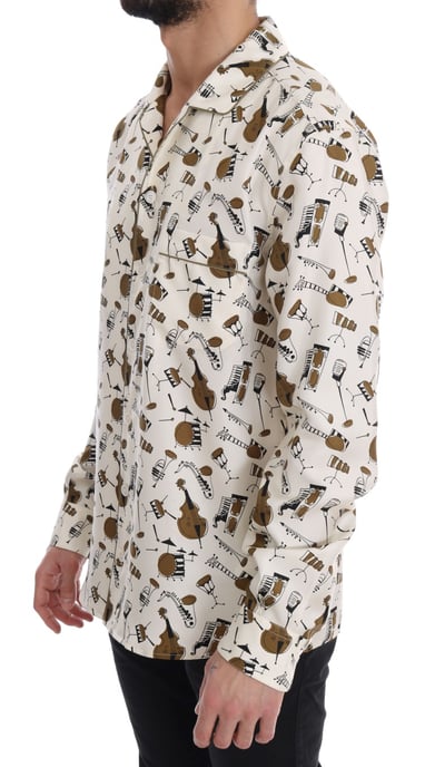 Camisa de seda blanca con estampado de motivo JAZZ de Dolce & Gabbana - Image 2