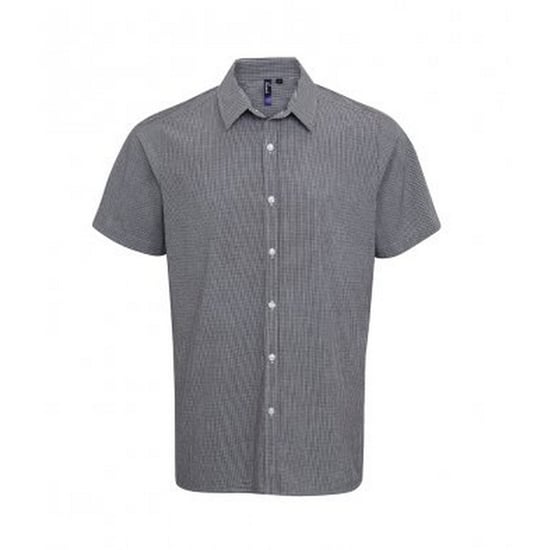 Premier Mens Gingham Short Sleeve Shirt (Black/White) - Image 1