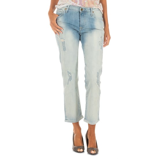 Long denim pants with straight hem cut 10DBF0231 woman