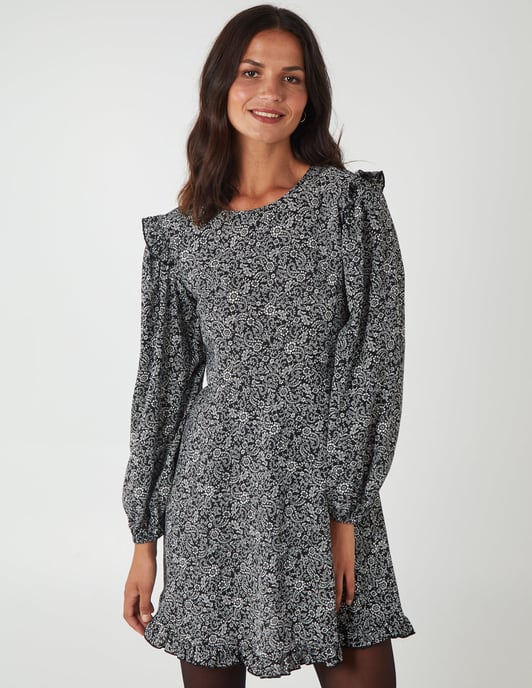 BROOKE - Frill Shoulder Long Sleeve Mini Dress - Image 1