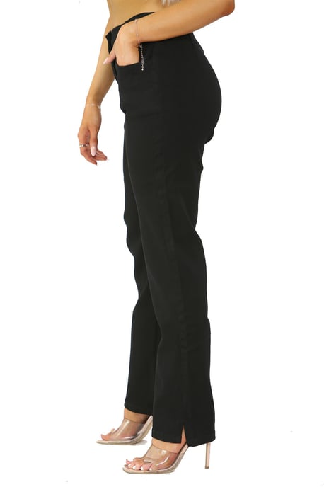 Vaqueros MYT con cintura elástica lateral para mujer en negro - Image 3