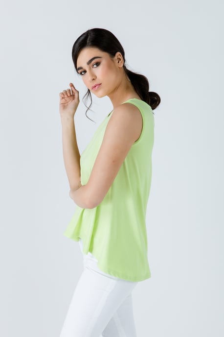Green Sleeveless Top with Rounded Hemline