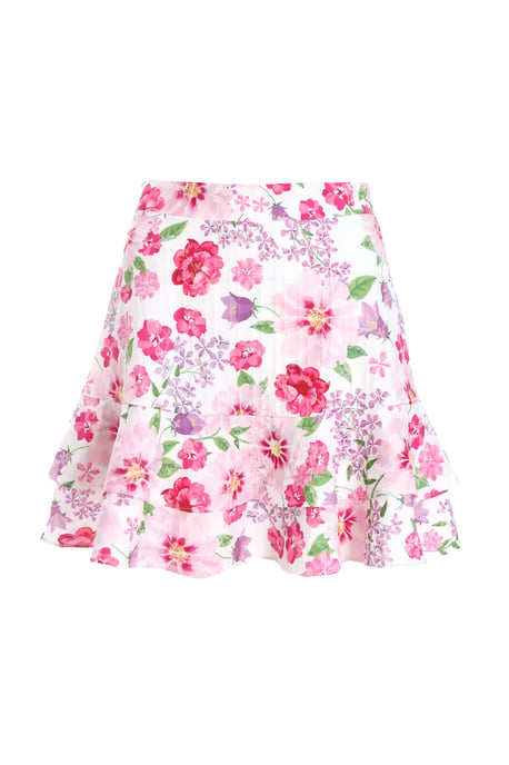 Pink Floral Woven Frill Mini Skirt