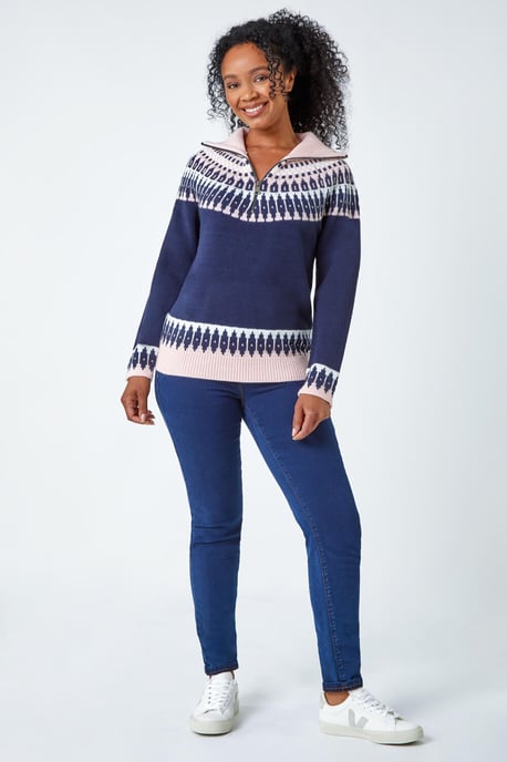Petite Fairisle Zip Detail Jumper