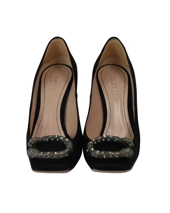 Gucci Dionysus Embellished Pumps in Black Satin - Image 2