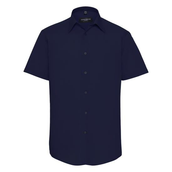 Russell Collection Mens Short Sleeve Poly-Cotton Easy Care Tailored Poplin Shirt (French Navy) - Image 1