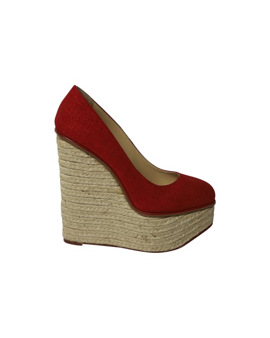 Charlotte Olympia Carmen Espadrille Platform Wedge Pumps in Red Canvas - Image 1