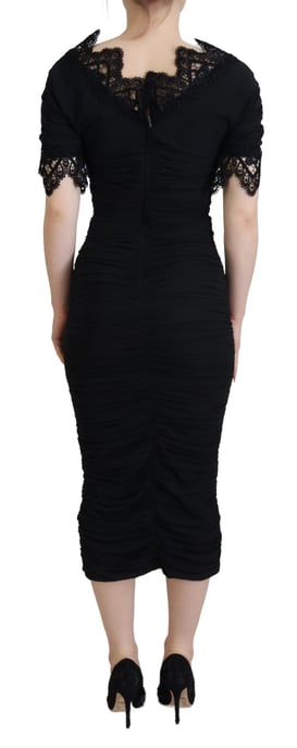 Vestido midi ajustado negro de encaje y seda para mujer de Dolce & Gabbana - Image 3
