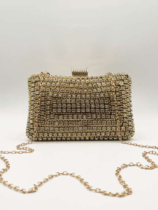 Gold Diamonte clutch with round handle