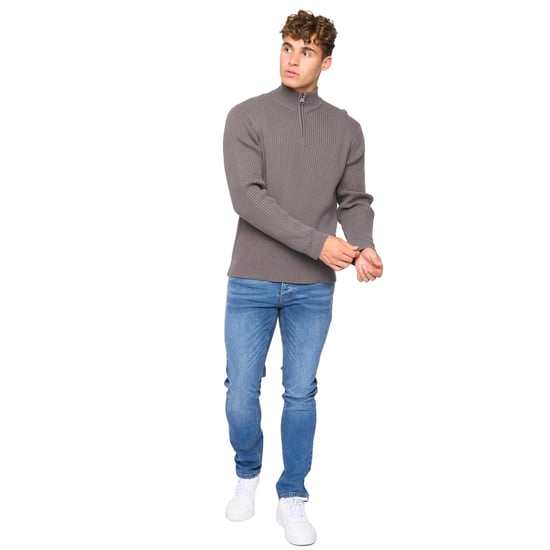 Crosshatch Mens Havaline Knitted Quarter Zip Pullover (Charcoal Grey) - Image 4