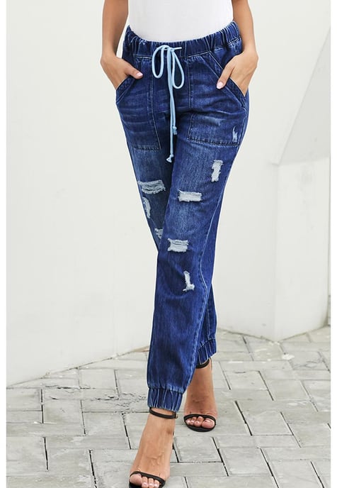 Joggers Azura Exchange para mujer con cordón y bolsillos en azul - Image 1