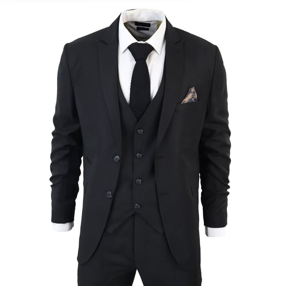 Traje clásico negro liso de 3 piezas IM1 para hombre - Image 2