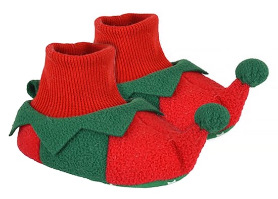 Baby Plush Christmas Slippers for Winter | Novelty Soft Sole Warm Elf & Reindeer Slippers for Baby Boys & Girls - Elf - Image 1