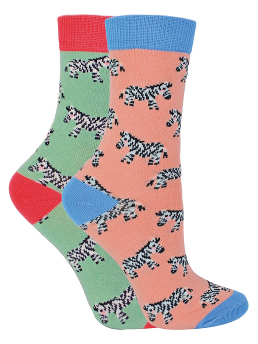 Miss Sparrow - Pack de 2 Calcetines de Bambú para Niña con Estampado de Animales - Cebras - Image 1
