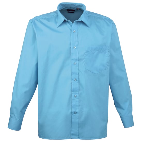 Premier Mens Premier Poplin Long-Sleeved Formal Shirt (Turquoise) - Image 1