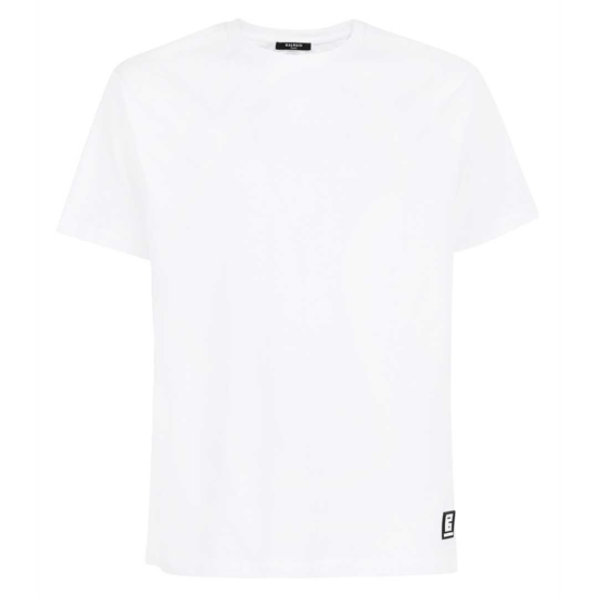 Camiseta de Jersey de Algodón con Logo Blanco en la Espalda de Balmain - Image 1