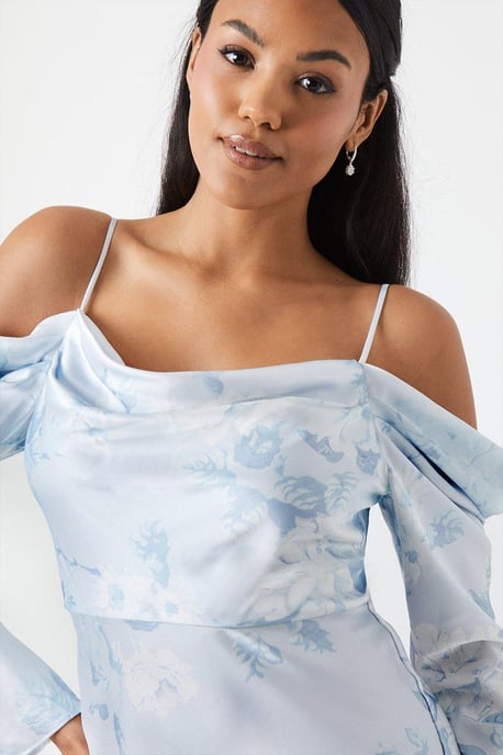 Printed Long Sleeve Cowl Bridesmaids Dress