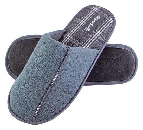 Slipper Snob - Zapatillas de casa para hombre - Suela lisa a cuadros - Espuma viscoelástica - Gris - Image 1