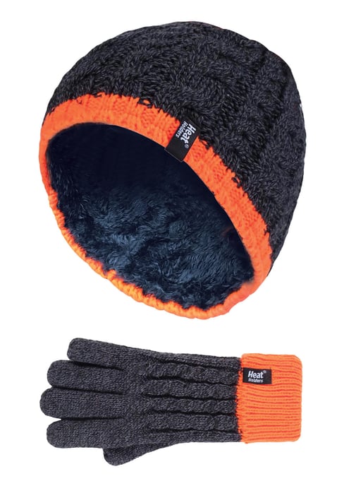 Heat Holders - Conjunto de gorro y guantes térmicos de invierno con forro polar de punto por cable para niños - CO1P7 - Image 1