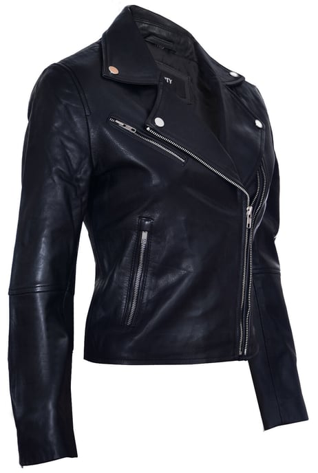 Womens Leather Retro Biker Jacket-Madeley