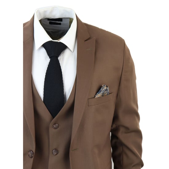 Traje clásico de 3 piezas IM1 para hombre, color marrón liso - Image 5