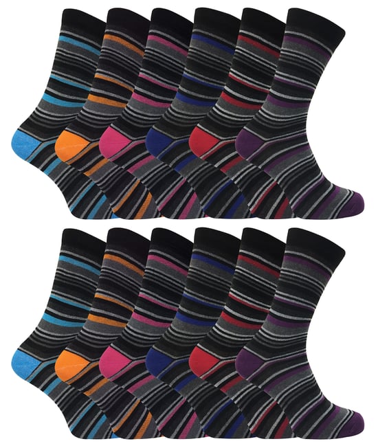 12 Pares Multipack Calcetines Rayas Algodón Hombre | SOCK SNOB | 12 Pares Multipack | Calcetines Rayas Naranja Morado Rosa Azul y Rojo - Surtidos - Image 1
